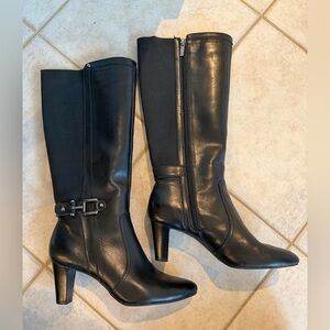 Anne Klein Gaelyn iFlex Black Leather Knee High Heeled Boots Buckle 8M